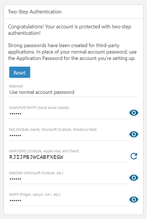 Two-Step Authentication application passwords
