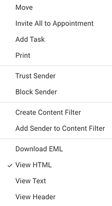 Email Actions Menu