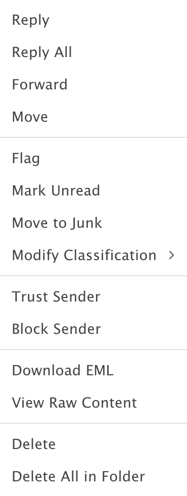 Message List Actions Menu