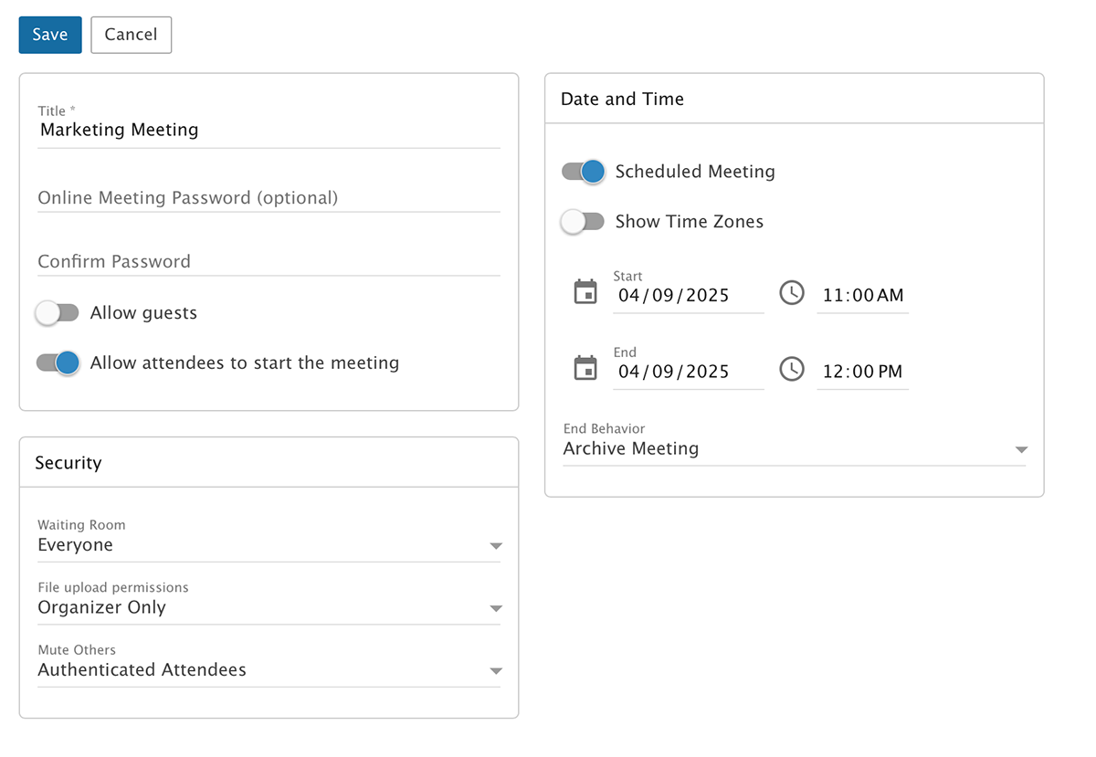 SmarterMail Online Meetings Page