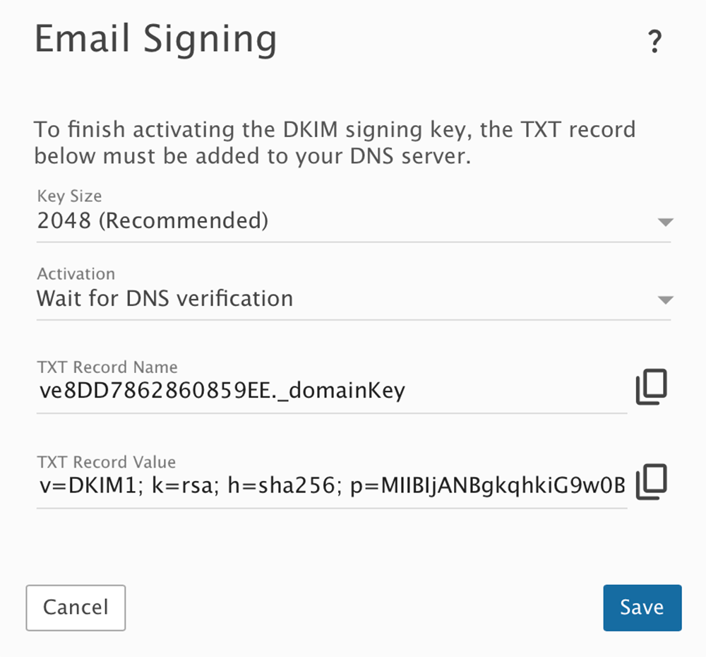 Email Signing Settings