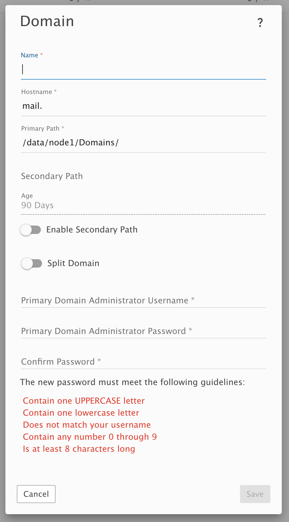 New Node Domain Modal