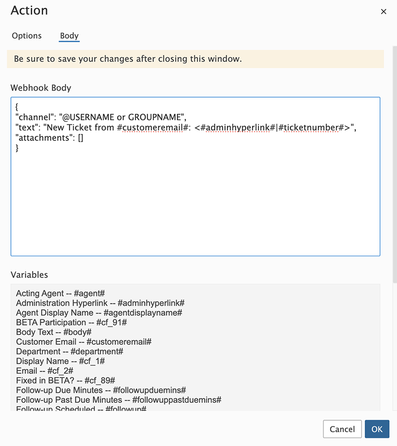 RocketChat Webhook Body Integration